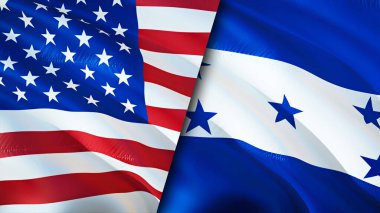 ABD ve Honduras bayrakları. 3 boyutlu dalgalanan bayrak tasarımı. ABD Honduras bayrağı, resim, duvar kağıdı. ABD, Honduras 'a karşı, görüntü 3 boyutlu. ABD Honduras ilişkileri ittifak ve ticaret, seyahat, turizm konsepti