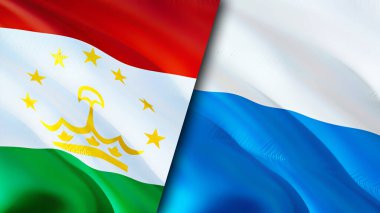 Tacikistan ve San Marino bayrakları. 3 boyutlu dalgalanan bayrak tasarımı. Tacikistan San Marino bayrağı, resim, duvar kağıdı. Tacikistan, San Marino 'ya karşı, görüntü 3D. Tacikistan San Marino İlişkiler Birliği