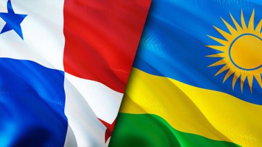 Panama ve Ruanda bayrakları. 3 boyutlu dalgalanan bayrak tasarımı. Panama Ruanda bayrağı, resim, duvar kağıdı. Panama, Ruanda 'ya karşı, görüntü 3D. Panama Rwanda ilişkileri ittifak ve ticaret, seyahat, turizm konsepti