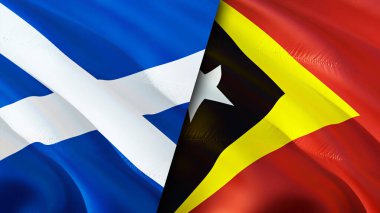 İskoçya ve Doğu Timor bayrakları. 3 boyutlu dalgalanan bayrak tasarımı. İskoçya Doğu Timor bayrağı, resim, duvar kağıdı. İskoçya, Doğu Timor 'a karşı, görüntü 3 boyutlu. İskoçya Doğu Timor ilişkileri bir ittifak