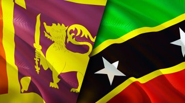 Sri Lanka, Saint Kitts ve Nevis bayrakları. 3 boyutlu dalgalanan bayrak tasarımı. Sri Lanka Saint Kitts ve Nevis bayrağı, resim, duvar kağıdı. Sri Lanka, Saint Kitts ve Nevis 'e karşı, görüntü 3 boyutlu. Sri Lanka Sain