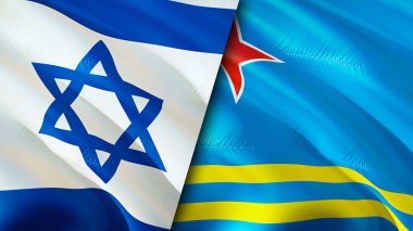 İsrail ve Aruba bayrakları. 3 boyutlu dalgalanan bayrak tasarımı. İsrail Aruba bayrağı, resim, duvar kağıdı. İsrail, Aruba 'ya karşı, görüntü 3 boyutlu. İsrail Aruba ilişkileri ittifak ve ticaret, seyahat, turizm konsepti