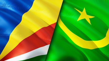 Seyşeller ve Moritanya bayrakları. 3 boyutlu dalgalanan bayrak tasarımı. Seyşeller Moritanya bayrağı, resim, duvar kağıdı. Seyşeller Moritanya 'ya karşı, görüntü 3 boyutlu. Seyşeller Moritanya ilişkileri ittifakı
