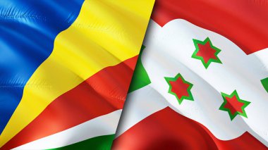 Seyşeller ve Burundi bayrakları. 3 boyutlu dalgalanan bayrak tasarımı. Seyşeller Burundi bayrağı, resim, duvar kağıdı. Seyşeller Burundi 'ye karşı, görüntü 3 boyutlu. Seyşeller Burundi ilişkiler ittifakı