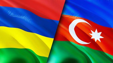 Mauritius ve Azerbaycan bayrakları. 3 boyutlu dalgalanan bayrak tasarımı. Mauritius Azerbaycan bayrağı, resim, duvar kağıdı. Mauritius, Azerbaycan 'a karşı, görüntü 3 boyutlu. Mauritius Azerbaycan ilişkiler ittifakı