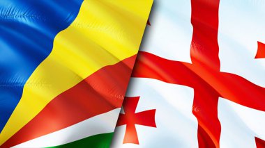 Seyşeller ve Georgia bayrakları. 3 boyutlu dalgalanan bayrak tasarımı. Seyşeller Georgia bayrağı, resim, duvar kağıdı. Seyşeller, Georgia 'ya karşı. Görüntü 3D. Seyşeller Gürcistan ilişkileri ittifakı