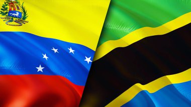 Venezuela ve Tanzanya bayrakları. 3 boyutlu dalgalanan bayrak tasarımı. Venezuela Tanzanya bayrağı, resim, duvar kağıdı. Venezuela, Tanzanya 'ya karşı, görüntü 3 boyutlu. Venezuela Tanzanya ilişkileri