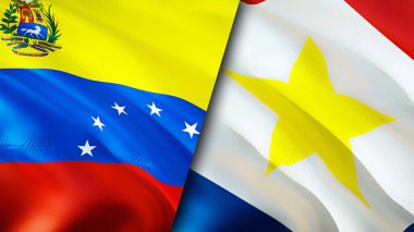Venezuela ve Saba Adası bayrakları. 3 boyutlu dalgalanan bayrak tasarımı. Venezuela Saba Adası bayrağı, resim, duvar kağıdı. Venezuela, Saba Adası 'na karşı, görüntü 3 boyutlu. Venezuela Saba Adası ilişkileri