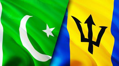 Pakistan ve Barbados bayrakları. 3 boyutlu dalgalanan bayrak tasarımı. Pakistan Barbados bayrağı, resim, duvar kağıdı. Pakistan Barbados 'a karşı, görüntü 3 boyutlu. Pakistan Barbados ilişkileri ittifak ve ticaret, seyahat, turnuva