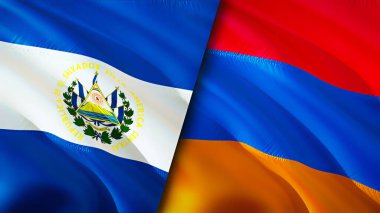 El Salvador ve Ermenistan bayrakları. 3 boyutlu dalgalanan bayrak tasarımı. El Salvador Ermenistan bayrağı, resim, duvar kağıdı. El Salvador, Ermenistan imajına karşı, 3D görüntüleme. El Salvador Ermenistan ilişkileri savaş ittifakı