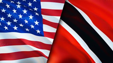 ABD, Trinidad ve Tobago bayrakları. 3 boyutlu dalgalanan bayrak tasarımı. ABD Trinidad ve Tobago bayrağı, resim, duvar kağıdı. ABD, Trinidad ve Tobago 'ya karşı, görüntü 3 boyutlu. ABD Trinidad ve Tobago ilişkileri ittifakı