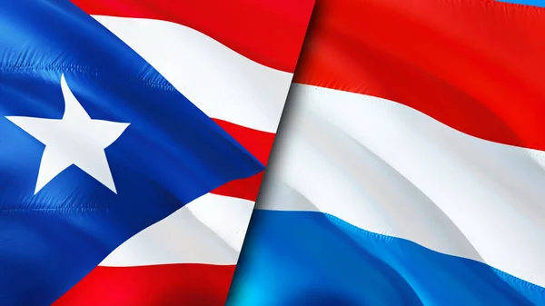 プエルトリコとルクセンブルクの旗 3D波動旗のデザイン プエルトリコルクセンブルクの旗 プエルトリコ対ルクセンブルク画像 3Dレンダリング プエルトリコルクセンブルク関係同盟 — ストック写真
