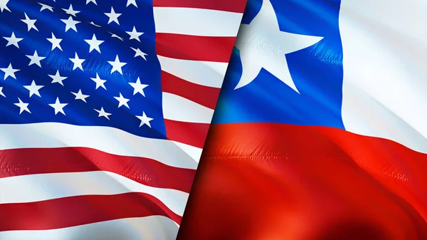 USA and Chile flags. 3D Waving flag design. USA Chile flag, picture, wallpaper. USA vs Chile image,3D rendering. USA Chile relations alliance and Trade,travel,tourism concep