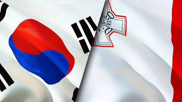 Banderas Corea Del Sur Malta Diseño Banderas Waving Corea Del — Foto de Stock