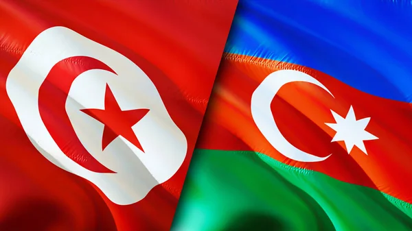 Tunisia and Azerbaijan flags. 3D Waving flag design. Tunisia Azerbaijan flag, picture, wallpaper. Tunisia vs Azerbaijan image,3D rendering. Tunisia Azerbaijan relations alliance an