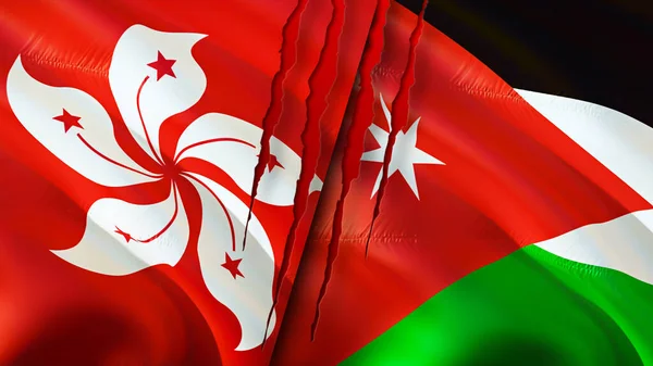 Hong Kong Jordan Vlaggen Met Litteken Concept Wuivende Vlag Weergave — Stockfoto