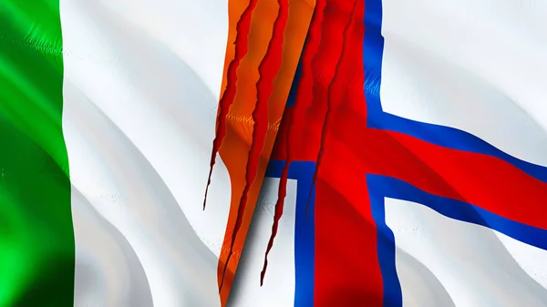 Irland Und Die Färöer Flaggen Mit Narbenkonzept Fahnenschwenken Rendering Konfliktkonzept — Stockfoto