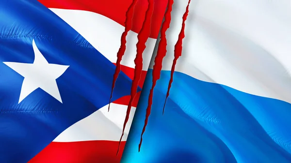 Puerto Rico Och San Marino Flaggor Med Ärr Koncept Viftar — Stockfoto