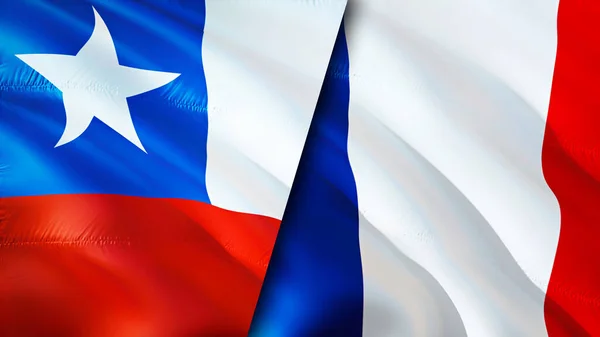 Fahnen Chiles Und Frankreichs Fahnenschwenken Chile Frankreich Flagge Bild Tapete — Stockfoto