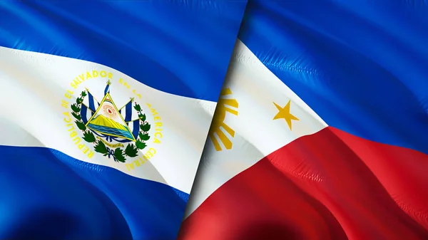 El Salvador and Philippines flags. 3D Waving flag design. El Salvador Philippines flag, picture, wallpaper. El Salvador vs Philippines image,3D rendering. El Salvador Philippines relations wa