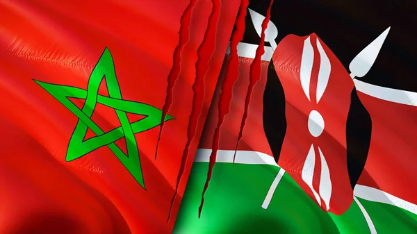 Morocco Kenya Flags Scar Concept Waving Flag Rendering Morocco Kenya — Stock Photo, Image