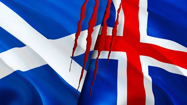 Scotland Iceland Flags Scar Concept Waving Flag Rendering Scotland Iceland — Stock Photo, Image