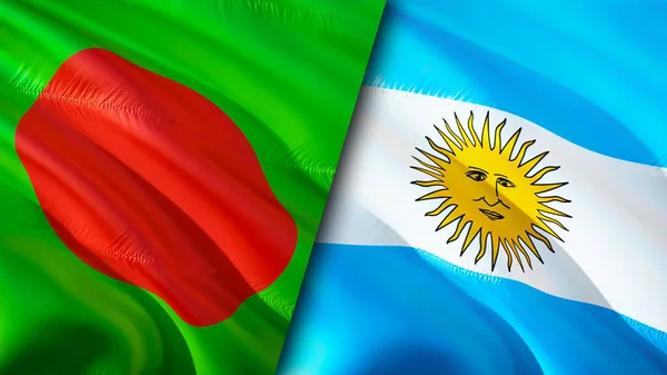 Bangladesh and Argentina flags. 3D Waving flag design. Bangladesh Argentina flag, picture, wallpaper. Bangladesh vs Argentina image,3D rendering. Bangladesh Argentina relations alliance an