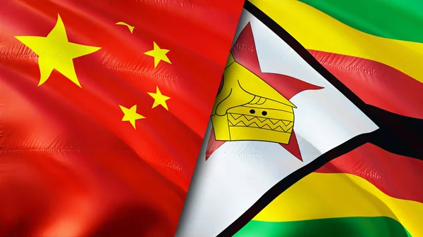 China and Zimbabwe flags. 3D Waving flag design. China Zimbabwe flag, picture, wallpaper. China vs Zimbabwe image,3D rendering. China Zimbabwe relations alliance and Trade,travel,tourism concep
