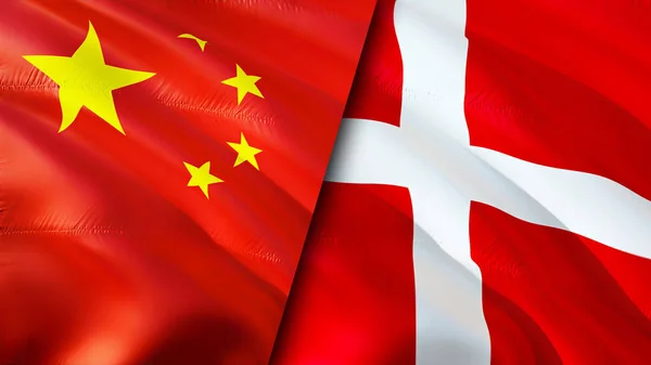 Čínská Dánská Vlajka Návrh Vlnění Vlajky Čína Dánsko Vlajka Obrázek — Stock fotografie