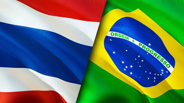 Thailand and Brazil flags. 3D Waving flag design. Thailand Brazil flag, picture, wallpaper. Thailand vs Brazil image,3D rendering. Thailand Brazil relations alliance and Trade,travel,tourism concep