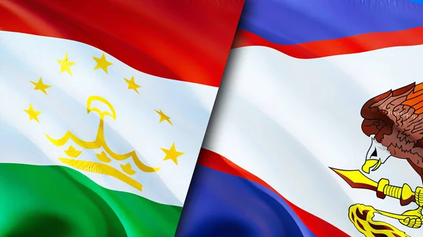 Tajikistan and American Samoa flags. 3D Waving flag design. Tajikistan American Samoa flag, picture, wallpaper. Tajikistan vs American Samoa image,3D rendering. Tajikistan American Samoa relation