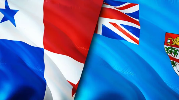 巴拿马和斐济的国旗 3D波浪旗帜设计 巴拿马斐济国旗 巴拿马对斐济的图像 3D渲染 巴拿马斐济关系联盟与贸易 — 图库照片