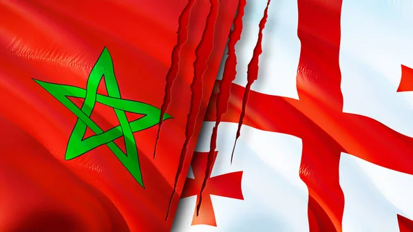 Banderas Marruecos Georgia Con Concepto Cicatriz Bandera Ondeante Representación Marruecos — Foto de Stock