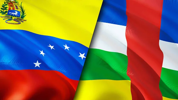 委内瑞拉和中非共和国的国旗 3D波浪旗帜设计 委内瑞拉中非共和国国旗 委内瑞拉对中非共和国的图像 3D渲染 委内瑞拉玻利瓦尔共和国 — 图库照片