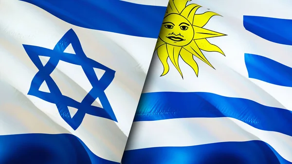 Israel and Uruguay flags. 3D Waving flag design. Israel Uruguay flag, picture, wallpaper. Israel vs Uruguay image,3D rendering. Israel Uruguay relations alliance and Trade,travel,tourism concep