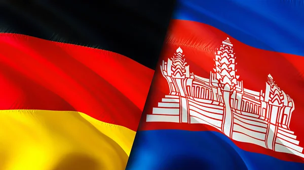 Germany and Cambodia flags. 3D Waving flag design. Germany Cambodia flag, picture, wallpaper. Germany vs Cambodia image,3D rendering. Germany Cambodia relations alliance and Trade,travel,touris