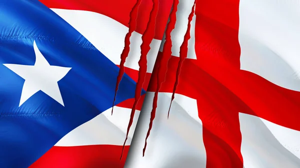 Puerto Rico Och England Flaggor Med Ärr Koncept Viftar Med — Stockfoto