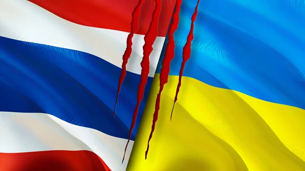 Banderas Tailandia Ucrania Con Concepto Cicatriz Bandera Ondeante Representación Tailandia —  Fotos de Stock