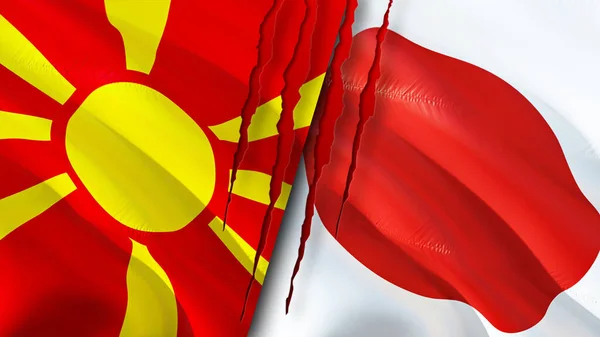 North Macedonia Japan Flags Scar Concept Waving Flag Rendering North — Stock Photo, Image