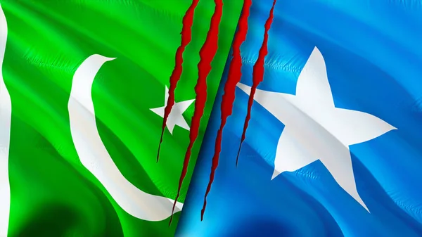 Pakistan Und Somalia Flaggen Mit Narbenkonzept Fahnenschwenken Rendering Konfliktkonzept Für — Stockfoto