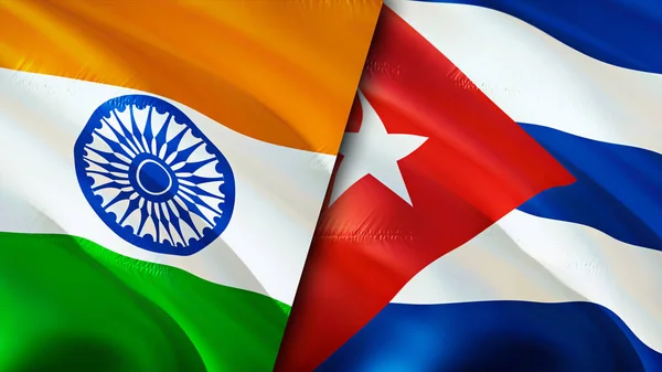 Bandeiras Índia Cuba Acenando Design Bandeira Índia Cuba Bandeira Foto — Fotografia de Stock