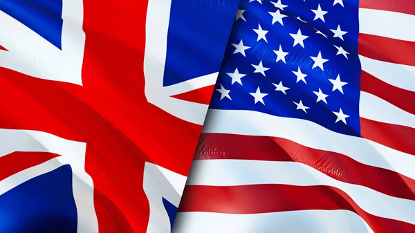 United Kingdom and United States flags. 3D Waving flag design. United Kingdom United States flag, picture, wallpaper. United Kingdom vs United States image,3D rendering. United Kingdom United State