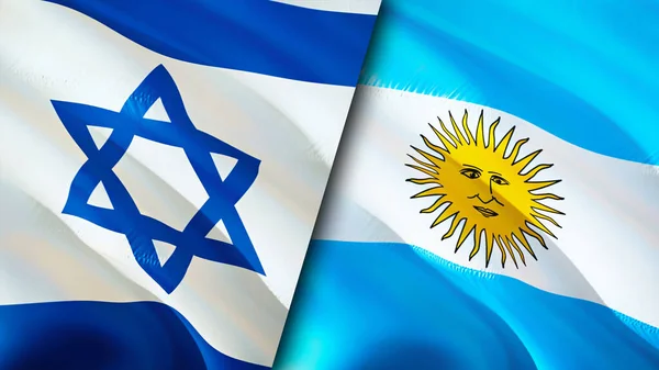 Israel and Argentina flags. 3D Waving flag design. Israel Argentina flag, picture, wallpaper. Israel vs Argentina image,3D rendering. Israel Argentina relations alliance and Trade,travel,touris