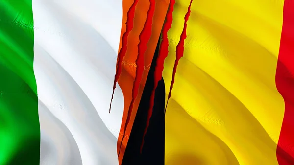 Ireland Belgium Flags Scar Concept Waving Flag Rendering Ireland Belgium — Stock Photo, Image