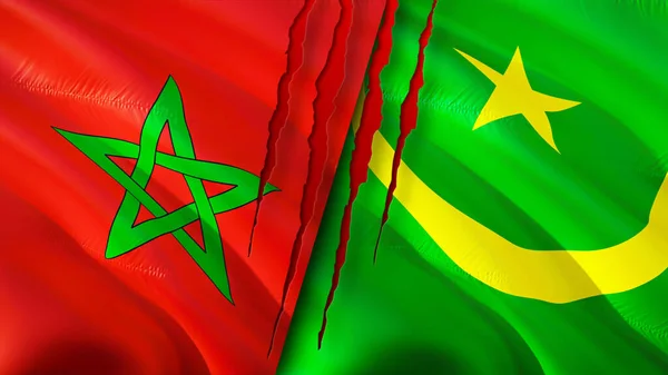 Marokkó Mauritánia Megjelöli Heg Koncepció Lengő Zászló Renderelés Marokkó Mauritánia — Stock Fotó