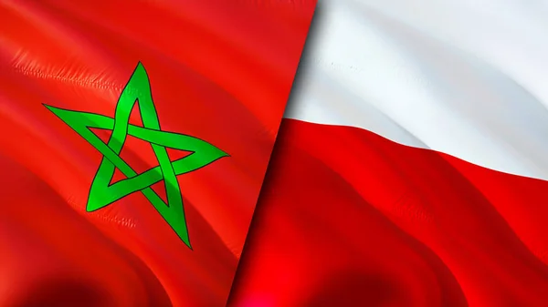 Morocco Poland Flags Waving Flag Design Morocco Poland Flag Picture — Stock Photo, Image