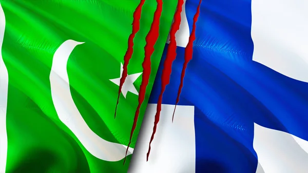 Pakistan Finland Flags Scar Concept Waving Flag Rendering Pakistan Finland — 스톡 사진