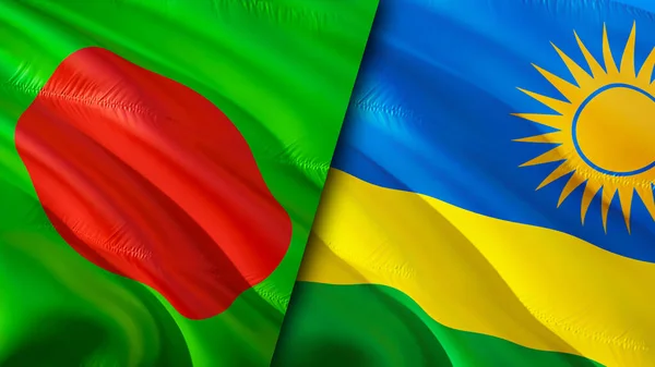 Bangladesh and Rwanda flags. 3D Waving flag design. Bangladesh Rwanda flag, picture, wallpaper. Bangladesh vs Rwanda image,3D rendering. Bangladesh Rwanda relations alliance and Trade,travel,touris