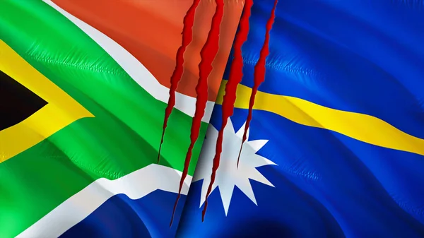 África Sul Bandeiras Nauru Com Conceito Cicatriz Bandeira Ondulada Renderização — Fotografia de Stock