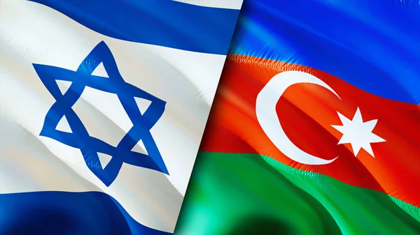 Israel and Azerbaijan flags. 3D Waving flag design. Israel Azerbaijan flag, picture, wallpaper. Israel vs Azerbaijan image,3D rendering. Israel Azerbaijan relations alliance and Trade,travel,touris